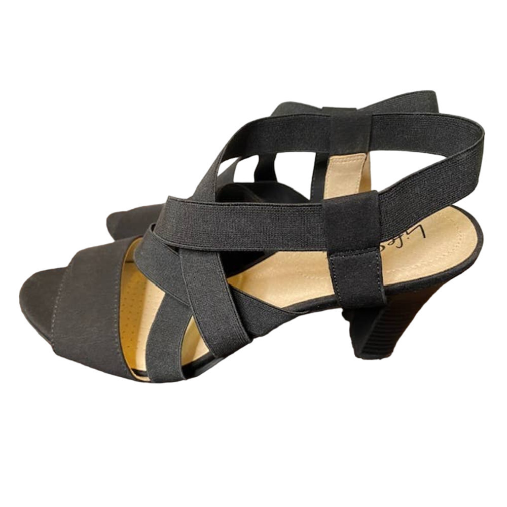 LIFESTRIDE WOMENS CHARLOTTE BLACK SLIP ON HEELS SHOES 10‎ MEDIUM